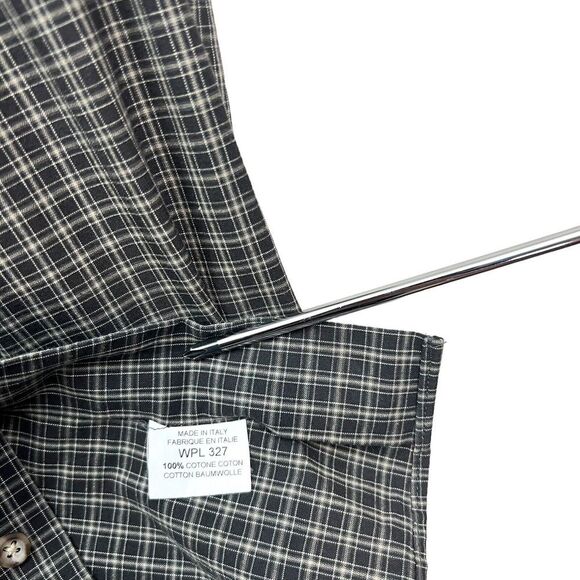 Hart Schaffner Marx Plaid Shirt Button Up Long Sleeve Gray Men XL Made in Italy - Picture 4 of 6